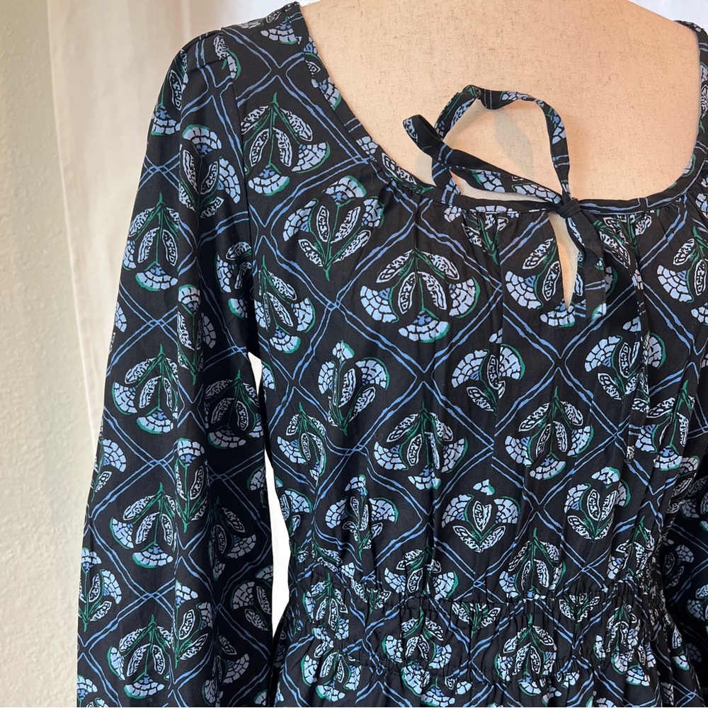 J. Crew Black Dress with Teal Pattern, Long Sleeve Maxi with Pockets Size 8 NWT - Picture 5 of 12